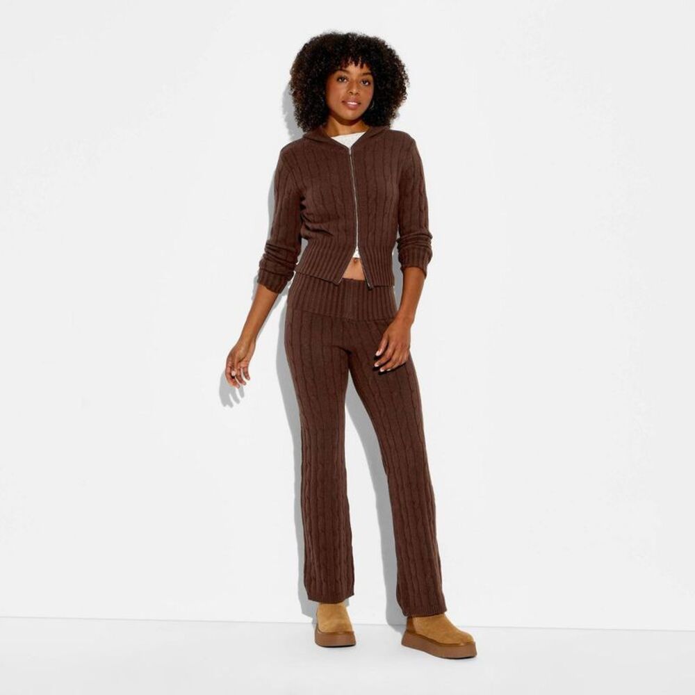 Women's Mid-Rise Foldover Cable Sweater Pants - Wild Fable Brown XXS